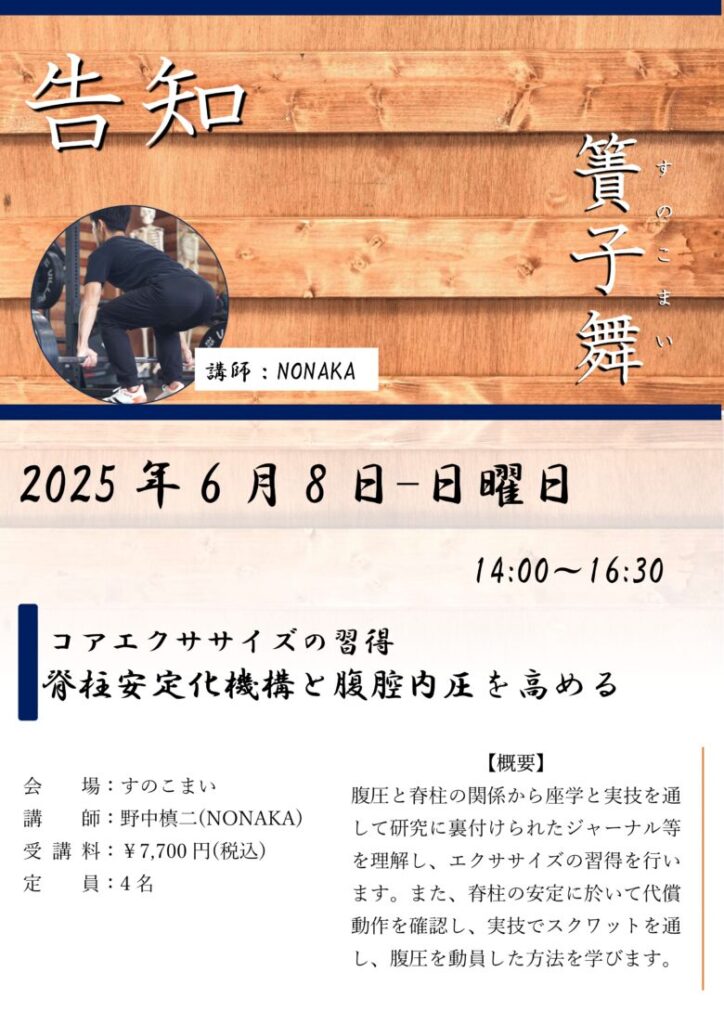 コアエクササイズの習得：脊柱安定化機構と腹腔内圧を高めるセミナー