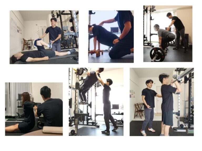 名古屋市金山のパーソナルジム「ただたん」で、トレーナーが20代から40代の男女のお客様に、ダイエット、体作り、結婚式準備などそれぞれの目的に合わせたトレーニングをマンツーマンで指導している様子。