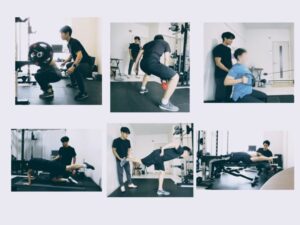 ただたんパーソナルジムでバーベルスクワットや背中のトレーニングなど、多彩なメニューをマンツーマンで指導する様子。